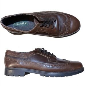 Canuck | Vintage Chocolate Brown Leather Wingtip Oxford Laced Lug Sole Shoes